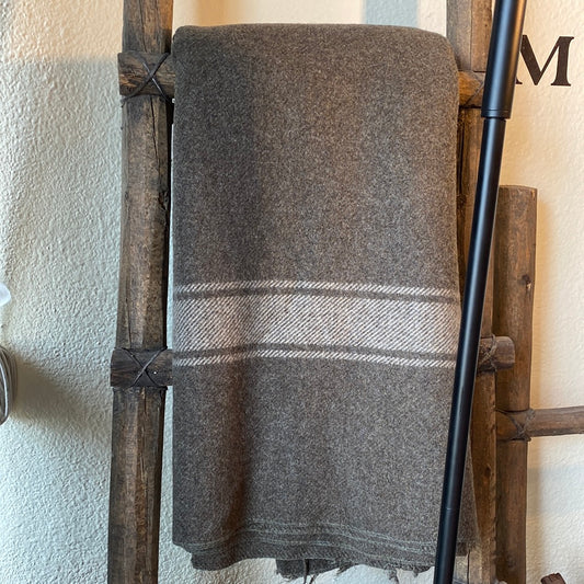 Light brown / green wool blanket w/ tan stripe