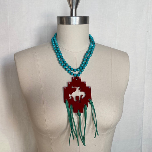 Red Turquoise Bead and Fringe Cowboy Necklace