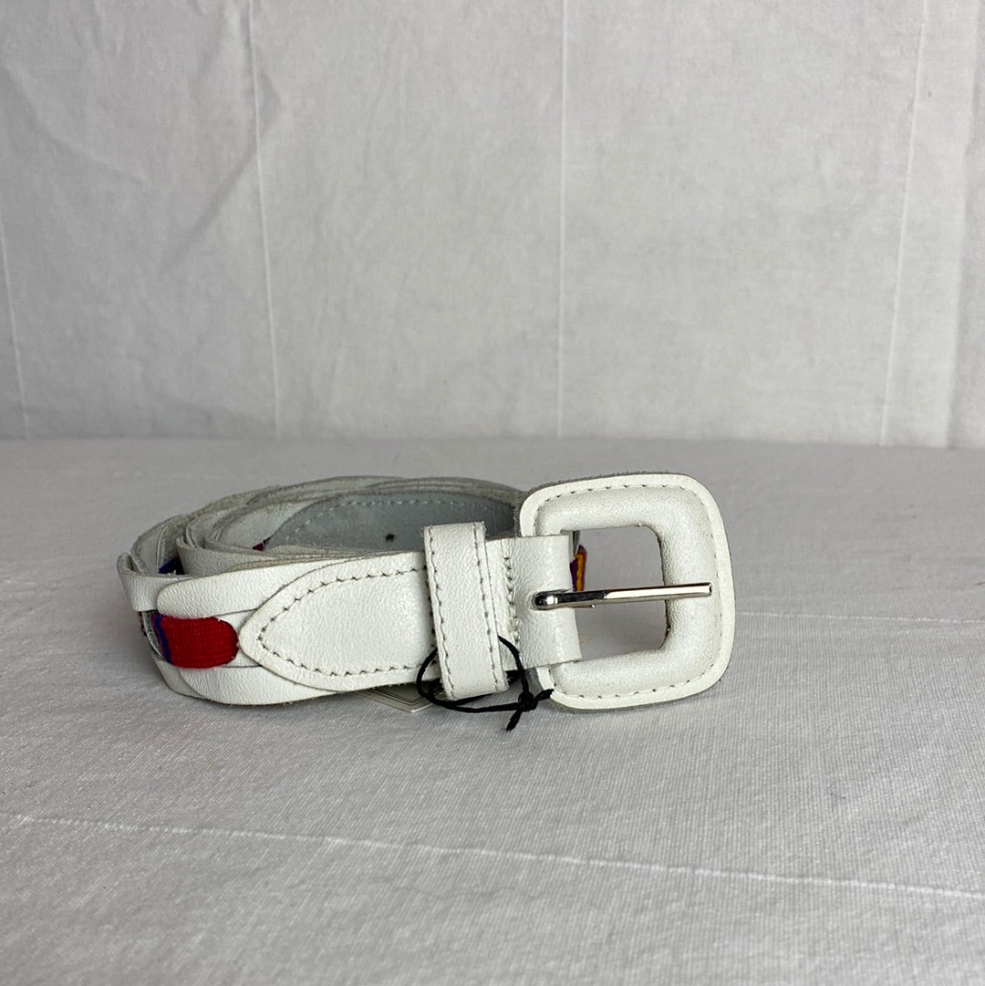 White Leather Woven Belt