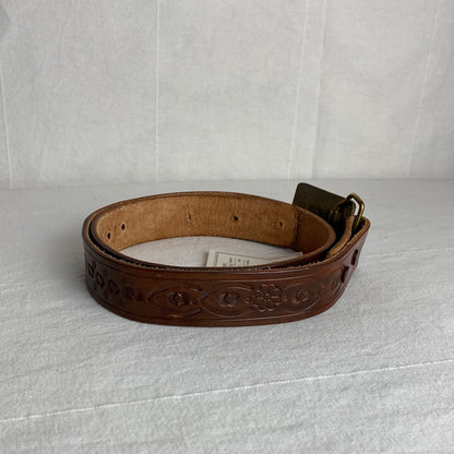 Brown Leather Belt with Gem Belt Buckle
