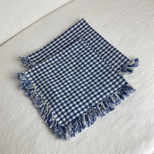 Blue and White Gingham Fringe Napkins