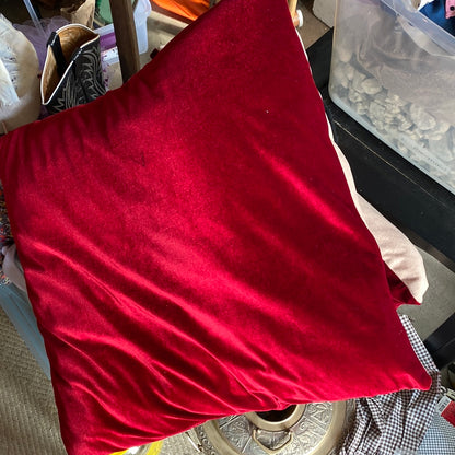 Red Velvet Pillow and Cream Linen Back