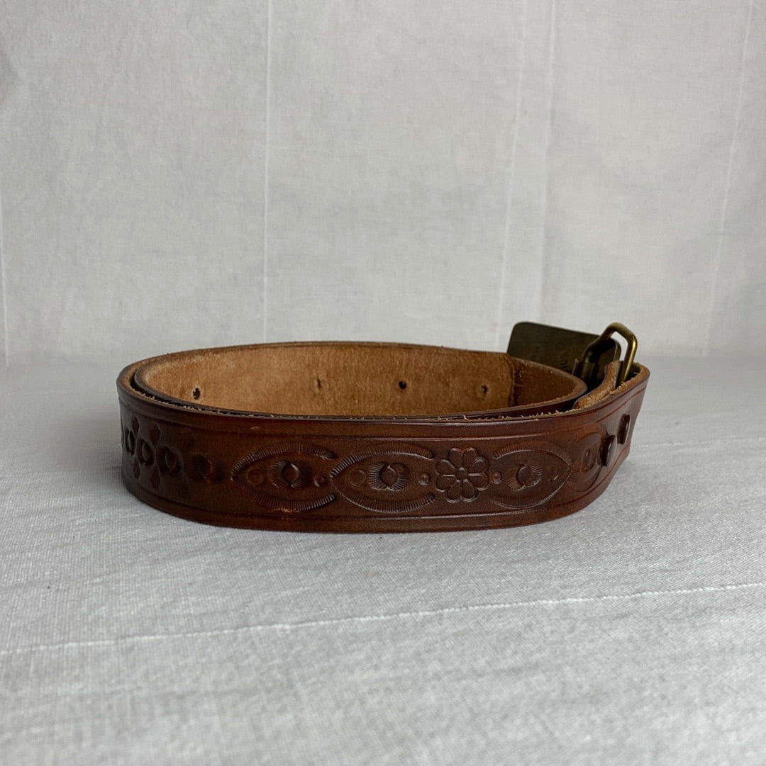 Brown Leather Belt with Gem Belt Buckle