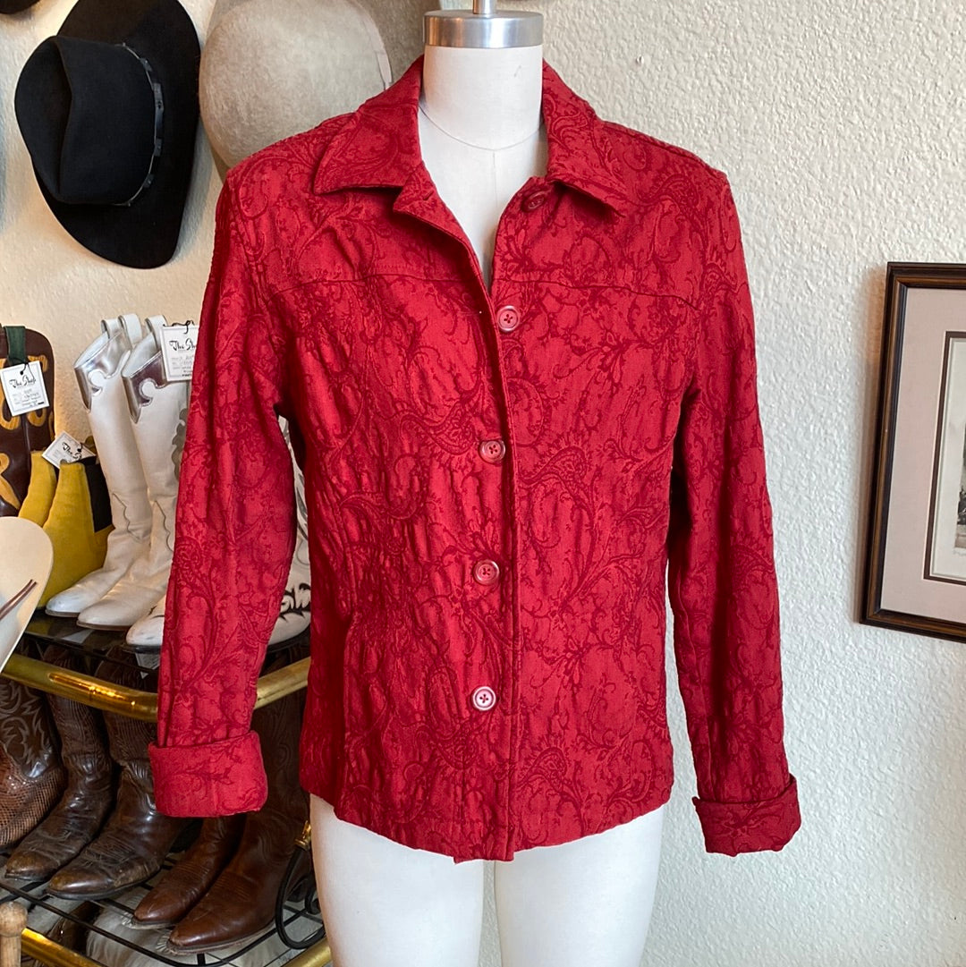 Red Paisley Print Button Up