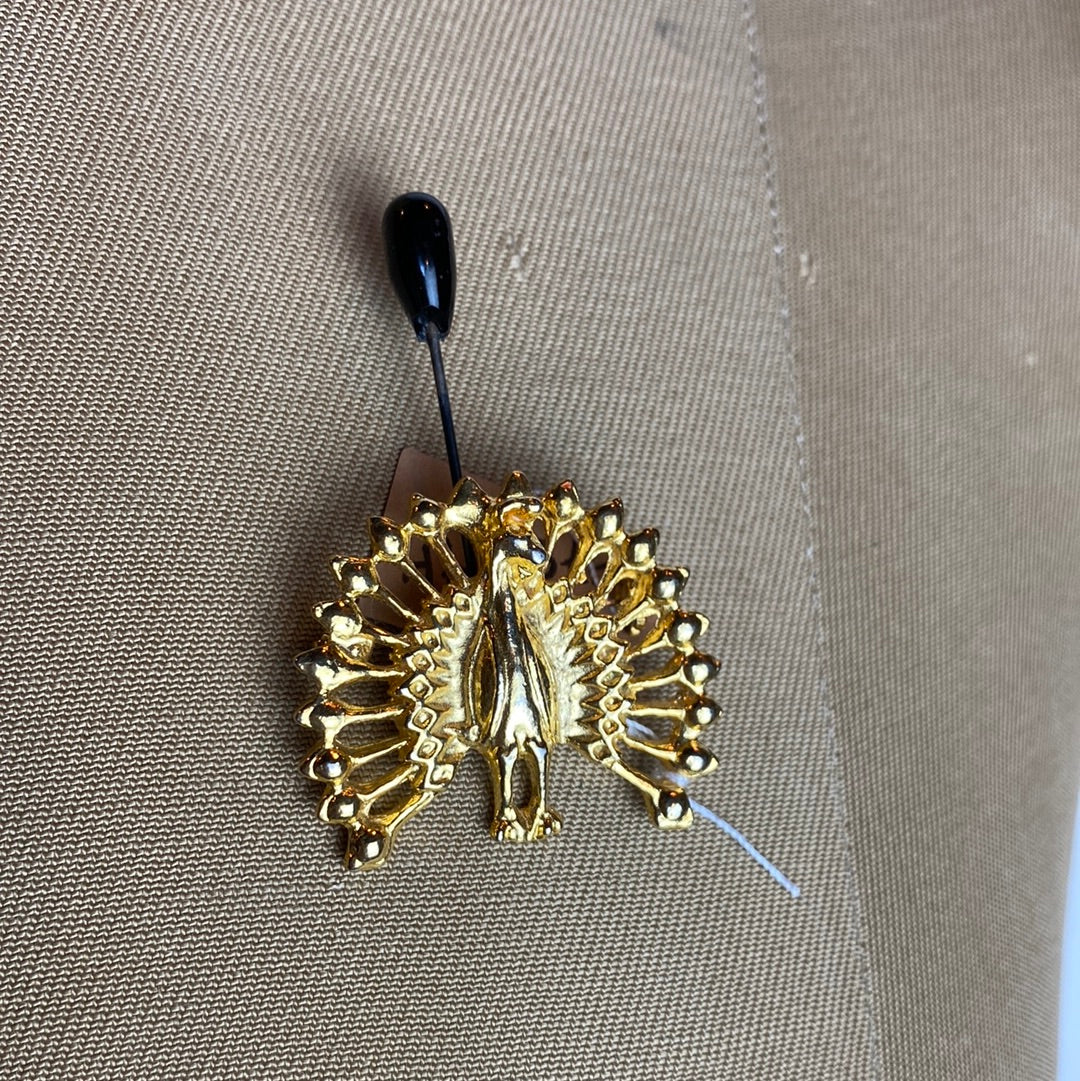 Gold Peacock Pin Brooch