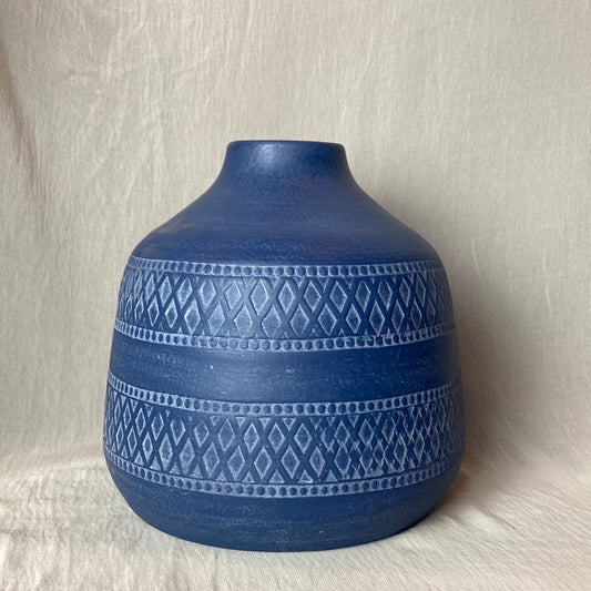 Blue Decorative Vase with Etchings