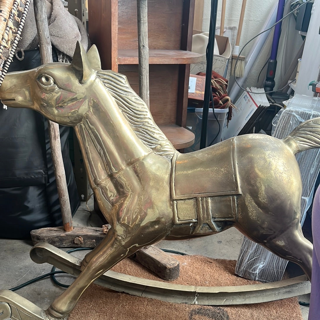 Large Brass Rocking Horse Statue