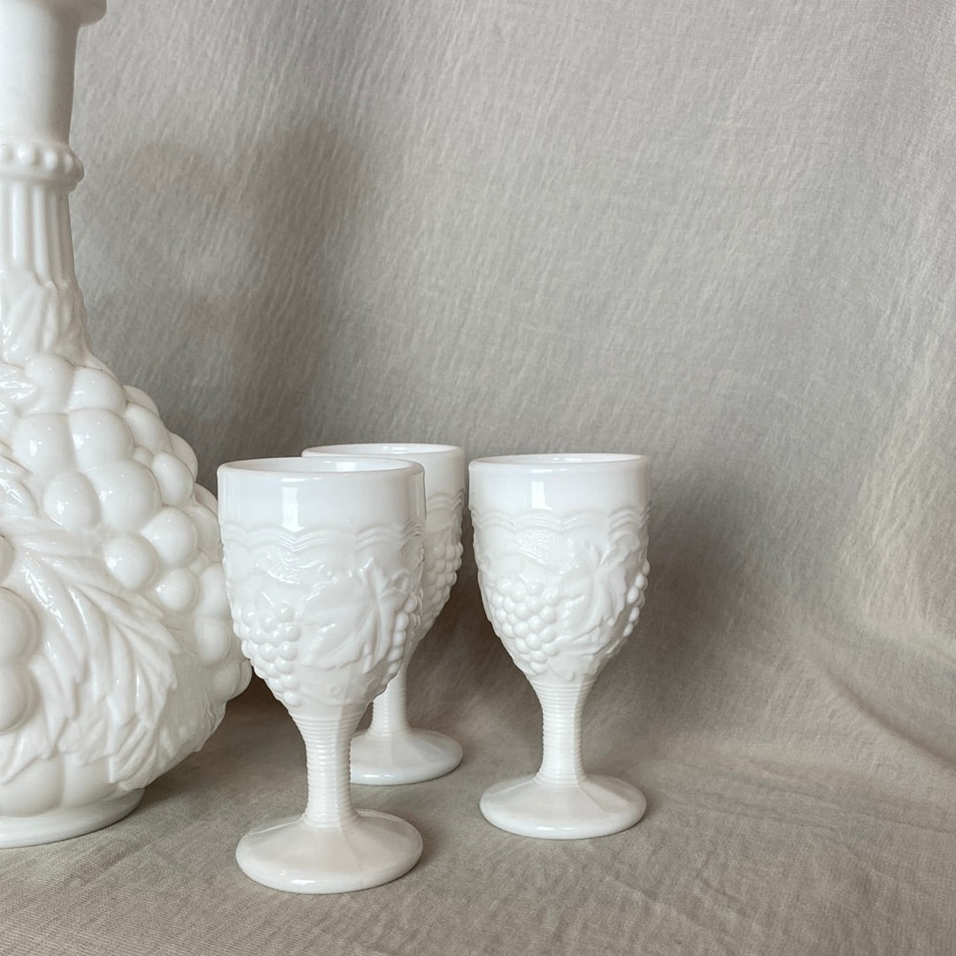Milk Glass Goblets and Decanter