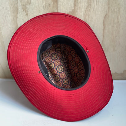 Red Cowboy Hat with decorative saddle pin