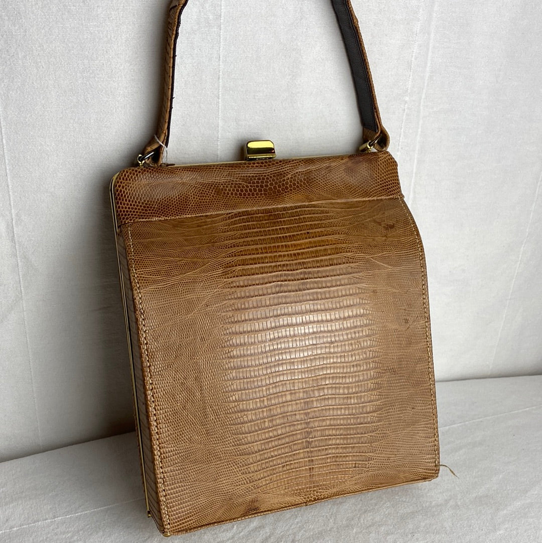 Brown Leather Clasp Bag with Strap