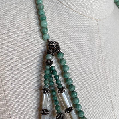 Jade and Shell Necklace with Knot Lariats