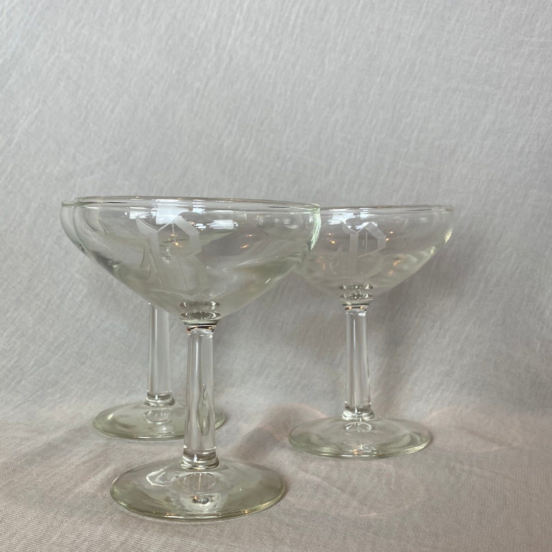 Etched “B” champagne glasses set of 6