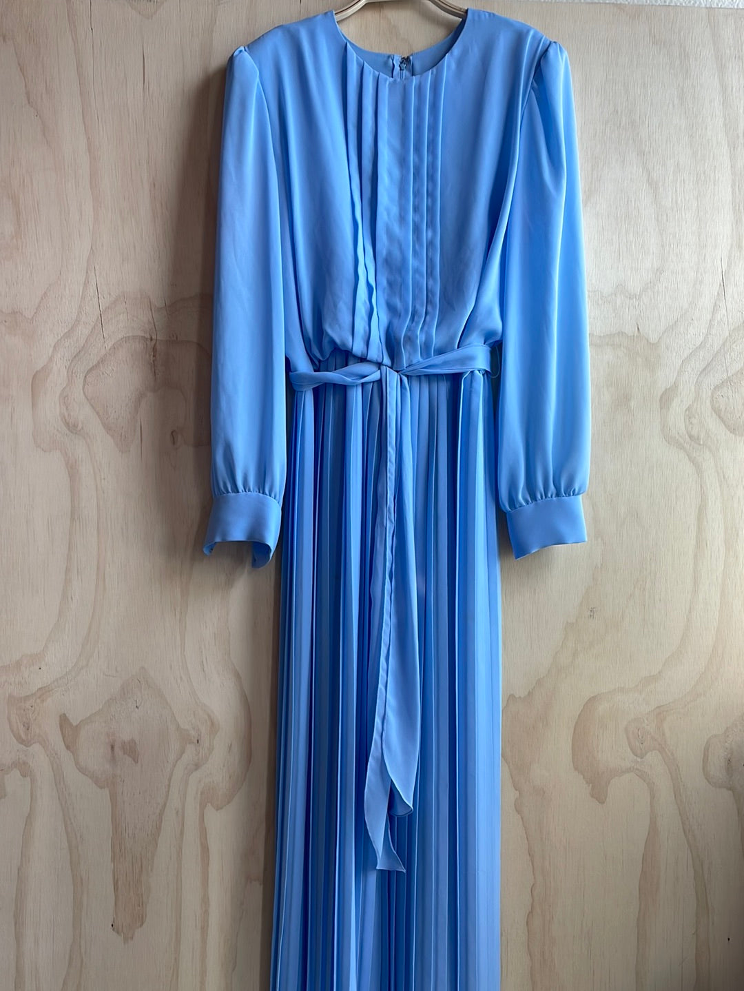 Baby Blue Floor Length Pleated Gown- Samax New York