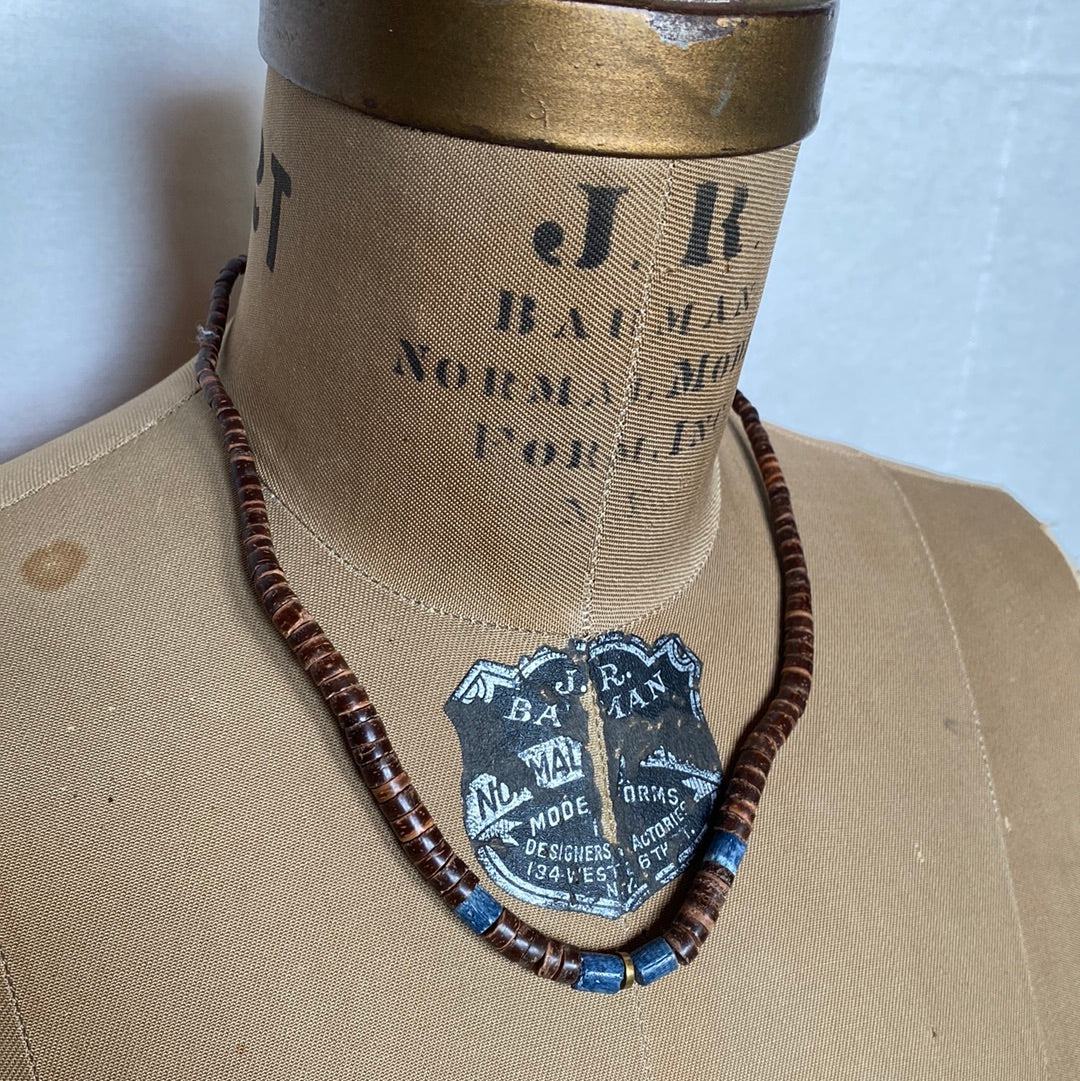 Coconut Wood & Blue Corral Necklace
