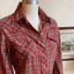 Red and Green Button Up Plaid Shirt Pearl buttons