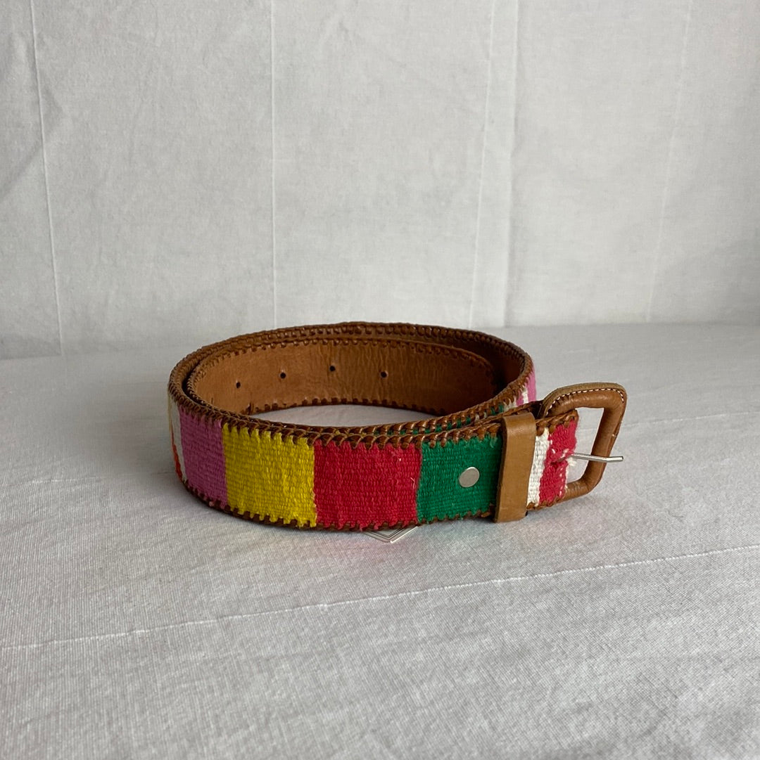 Leather Embroidered Multicolored Belt