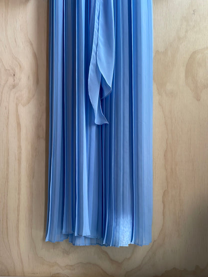 Baby Blue Floor Length Pleated Gown- Samax New York