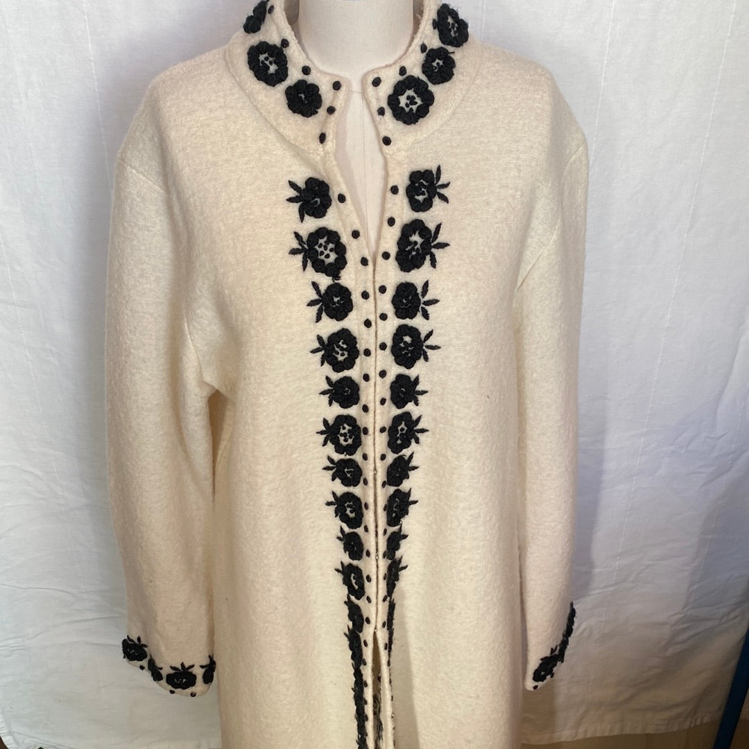 KENAR- Cream Cardigan or Tunic with Black Flower details