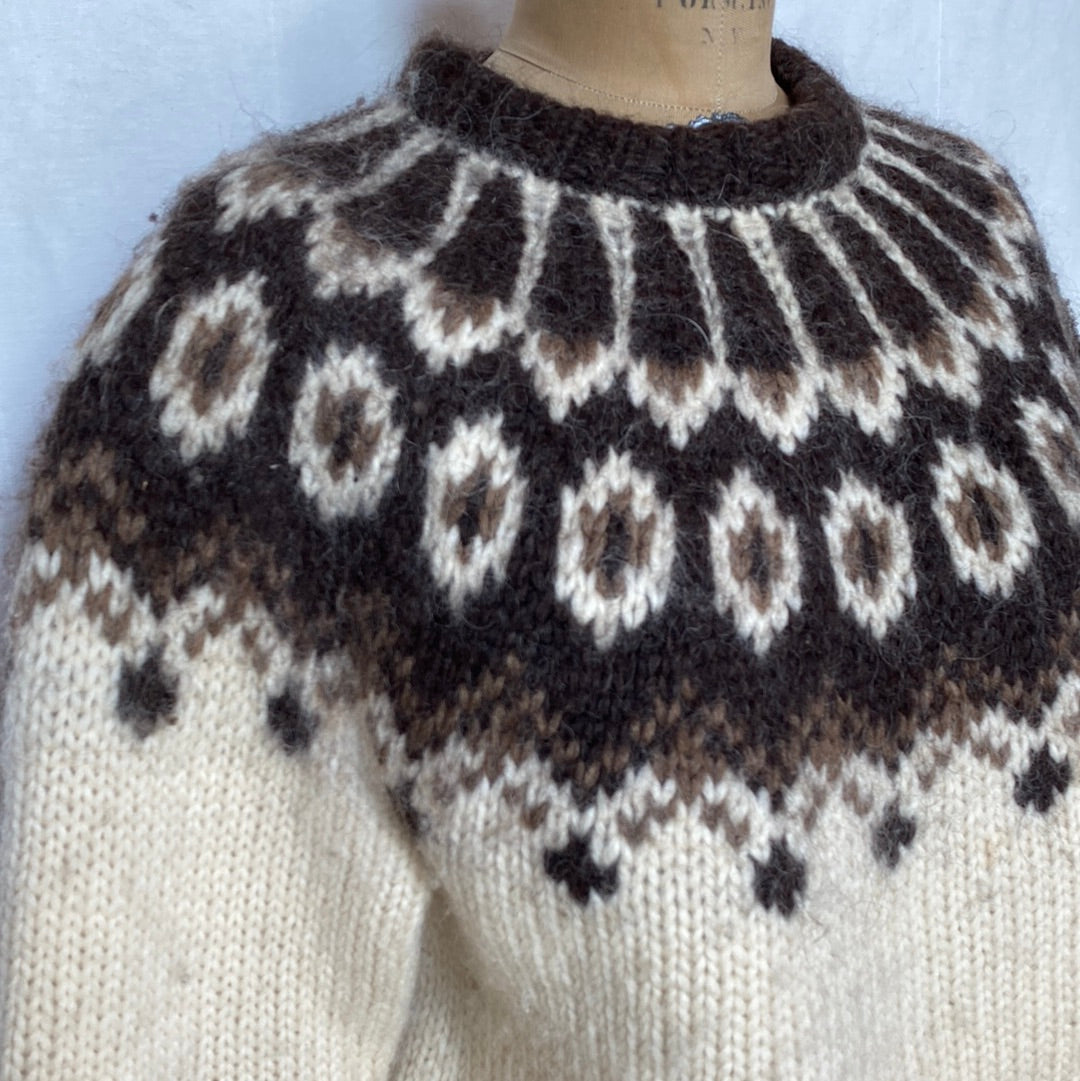 Cream and Brown Wool Sweater