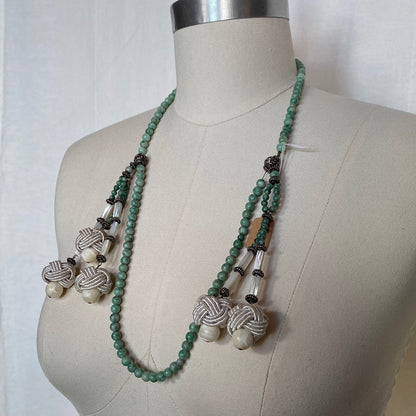 Jade and Shell Necklace with Knot Lariats