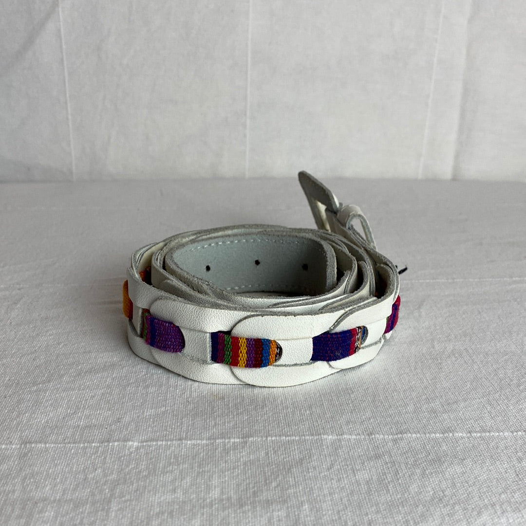 White Leather Woven Belt