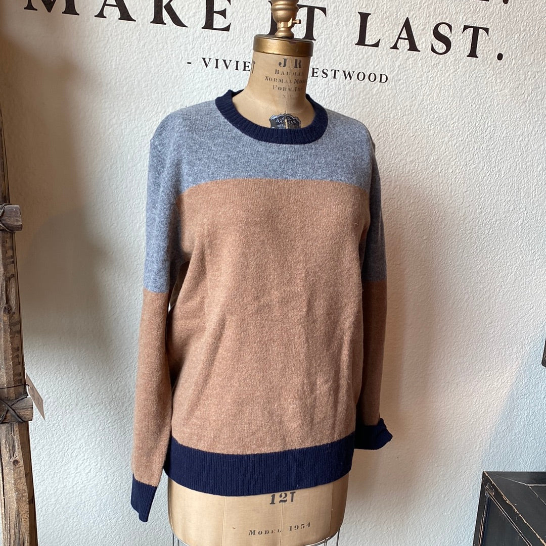 Tan + Grey Colorblock Wool Sweater