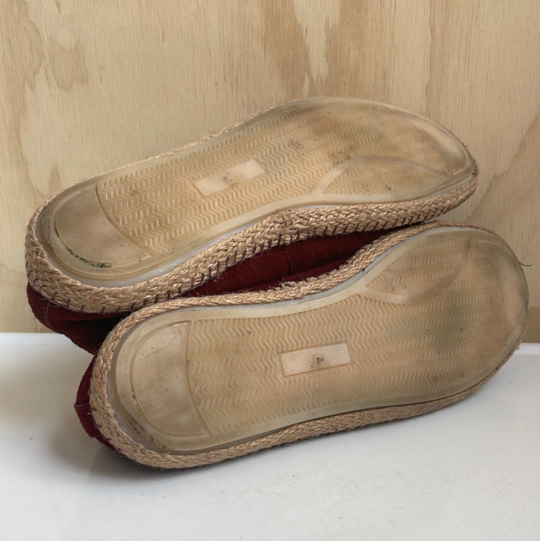 Burgundy Suede Moccasin Slippers