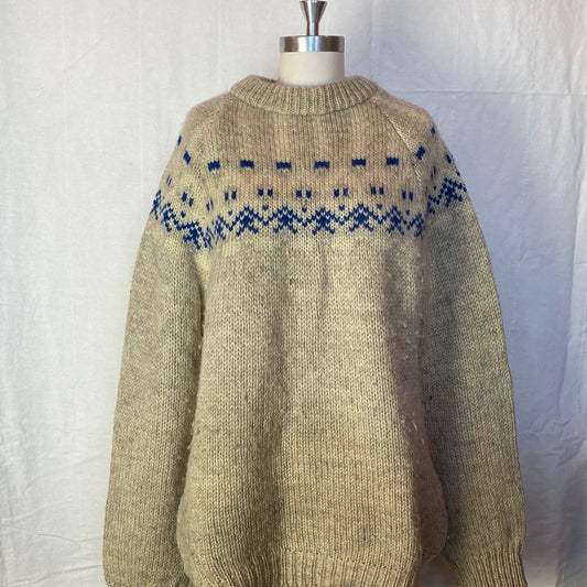 Wool Crewneck Sweater with Blue Pattern